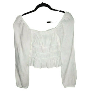 WILD FABLE White Pullover Long Balloon Sleeve Crop Blouse Smocked
